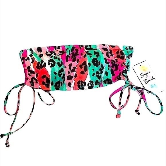 Sugar Beach NWT’s Strapless Cheetah Print Bikini Swimsuit Top Size Small - Picture 1 of 6